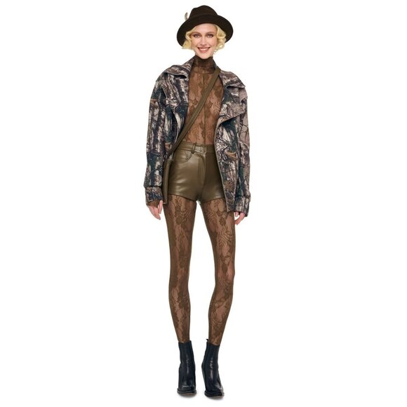 Norma Kamali High Waist Jean Short in Bark Small New Womens Vegan Faux Leather - Picture 12 of 16